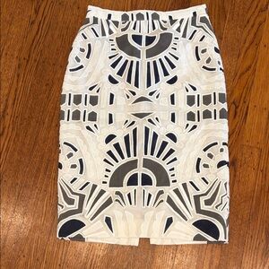 🤍 Sea New York Geometric Lace Pencil Skirt • Size 4 • White Grey Navy